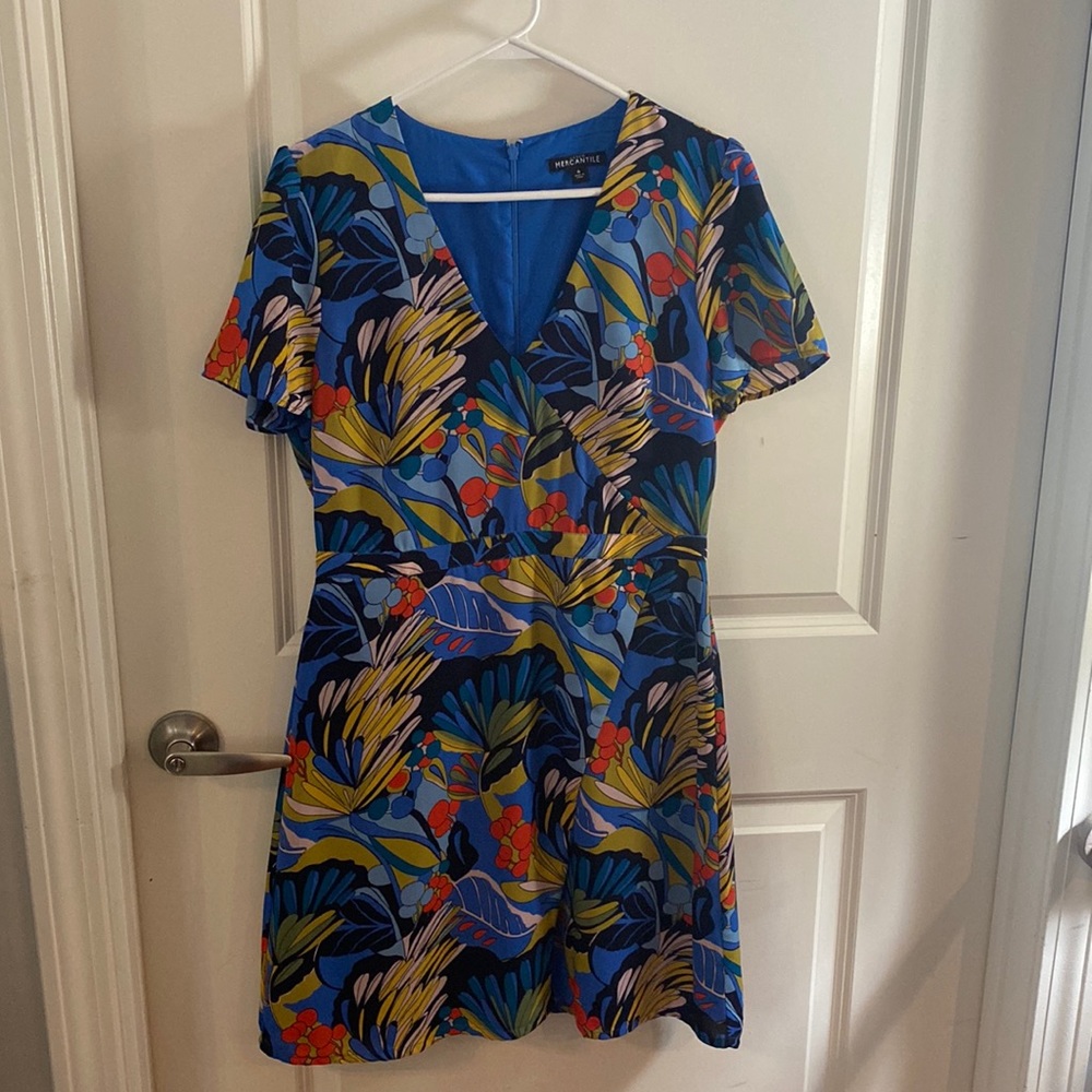 Like New Faux Wrap Tropical Floral Fit and Flare Dress